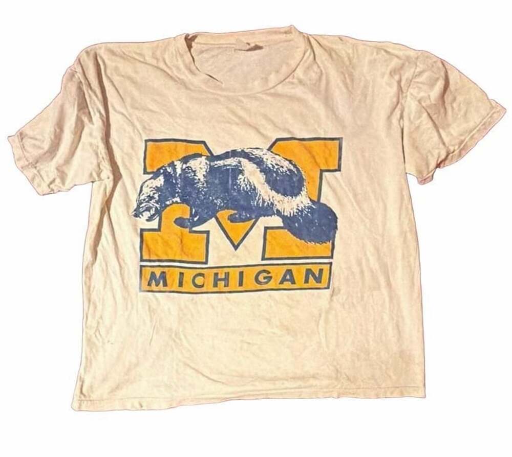 Vintage University of Michigan Wolverines NCAA T-Shirt White Blue Yellow Large